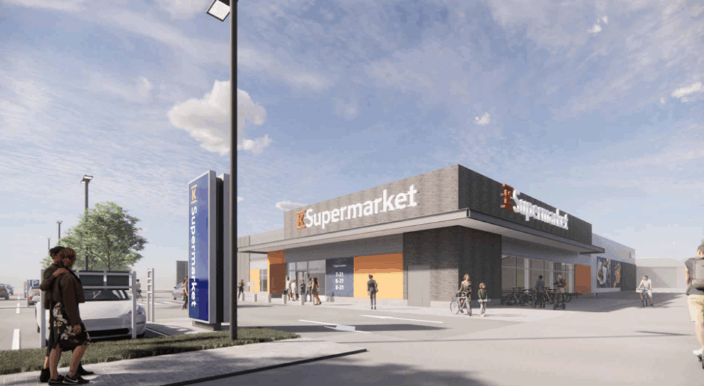 Havainnekuva Mynämäen uudesta K-Supermarketin kaupparakennuksesta