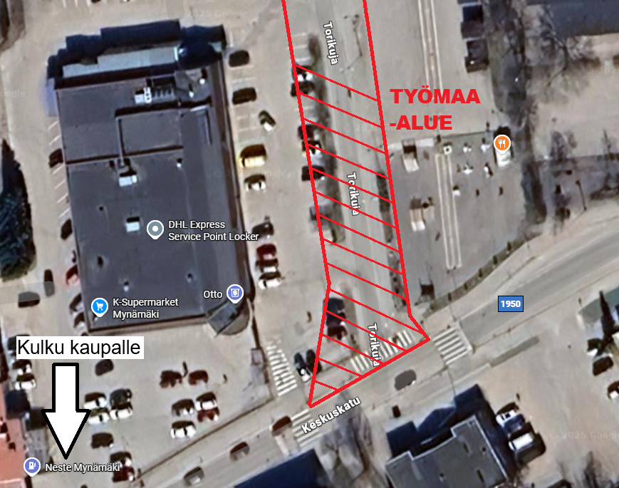 Havainnekartta keskustan rakennustyömaasta.